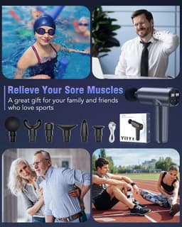 Massagepistool - Spierherstel Tool - Spierpijn Verlichten - 30 Niveaus 6 Koppen - 19x6x18 cm - Zwart — thumbnail 4