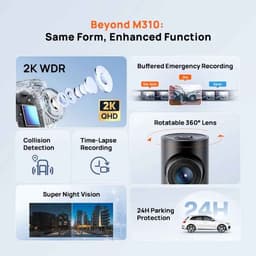Casa Living Auto Dashcam - 2K QHD 1440P Dashcam - 143° Groothoeklens - Nachtzicht & Wifi - Spraakbesturing M310 Plus - Zwart — thumbnail 2