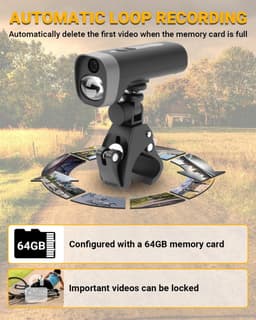 SnelShoppen - 1080P HD Fiets Camera met Houder, Dashcam, Waterdicht, WiFi, 2600mAh Accu, 140° Groothoeklens, 64GB TF Kaart, Motorfiets Camera, Veiligh — thumbnail 4