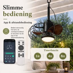 MUPOO Plafondventilator met Lamp Buiten 3 Bladens- IP65 Waterdicht plafondventilator met verlichting Ø50 cm-plafondventilator zwart met 5M Stekker- App&Afstandsbediening- 6 Snelheden-Dimbaar LED-voor Overdekt Terras, Tuinpaviljoen,Veranda en Pergola — thumbnail 5