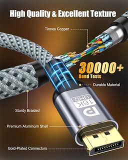 Thijox - DisplayPort Kabel 2.1 16K, DP Kabel 2M voor Gaming, 16K@60Hz, 8K@120Hz, 4K@240Hz, 80Gbps, HDR, FreeSync, G-Sync, DSC 1.2a, HDCP 2.2 voor PC, — thumbnail 3
