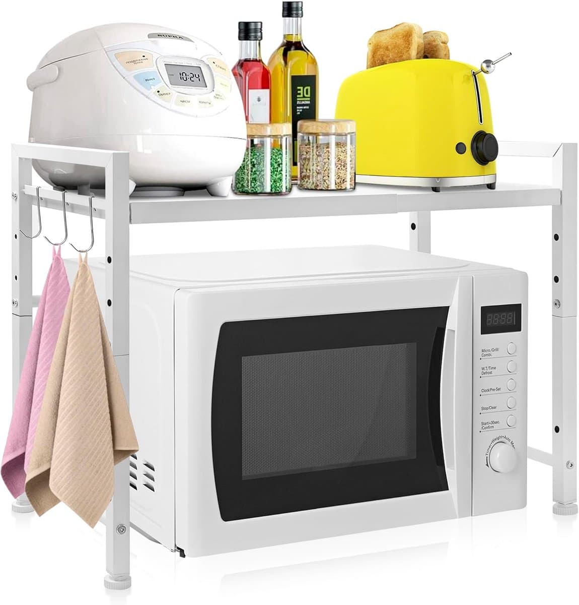 SnelShoppen - Microwave Rack, Magnetron Stand, Carbon Staal, Keuken Werkblad, Sterk en Stabiliteit, Wit, 2-Niveaus, Voor Magnetrons en Keukenapparaten — afbeelding 1