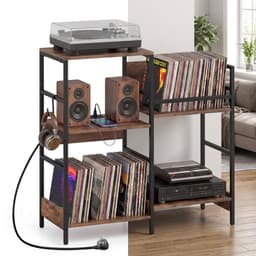 Platenspeler Meubel - LP-kast - Platenspelerkast - Draaitafelstandaard - Platenspelerstandaard - Vintage Displayplank - Bruin — thumbnail 1