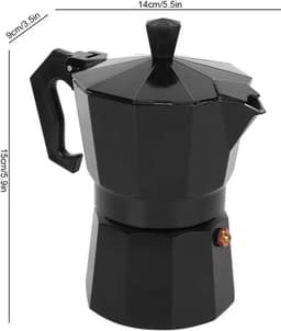 - 3 kopjes (3 kopjes), klassieke Italiaanse aluminium kookpan met handvat tegen bouillon, voor keuken, camping, kantoor, 150 ml (zwart) — thumbnail 2
