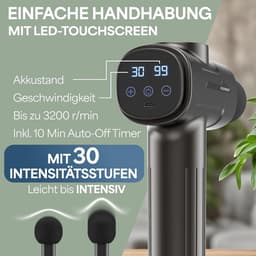 SnelShoppen - Massage Gun met 6 Massagekoppen en 30 Snelheden, USB-C Aansluiting en LCD Touchscreen, Spier Massager, Spier Gun (Grijs) — thumbnail 3