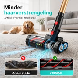 Rosnek Draadloze Stofzuiger 650W – Steelstofzuiger met 50KPa Zuigkracht - 60 Min Accuduur, 20000mAh Uitneembare Accu - LED Touchscreen - V-vormige Anti-Klit Borstel - Groene LED Verlichting - Voor Harde Vloeren, Tapijt, Tegels & Dierenharen — thumbnail 3
