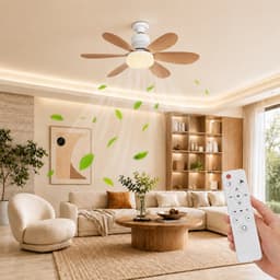 MUPOO Houtlook Plafondventilator met Verlichting E27 Ø52 cm- Stille plafonventilator afstandsbediening- 3 Kleurtemperaturen &3 Snelheden - Timer & Geheugenfunctie-Voor Slaapkamer Keuken Garage — thumbnail 1