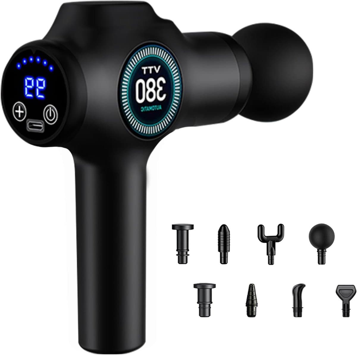 Massagepistool - Spierontspanner - Spierpijn Verlichten - 99 Snelheden 9 Koppen - 20.5 cm - Zwart — afbeelding 1