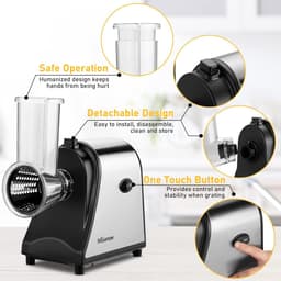 Elektrische Groentesnijder - Keukenmachine Grater - Snel Groenten Snijden - 5 Roestvrijstalen Inzetstukken - 250 Watt - Zilver Zwart — thumbnail 5