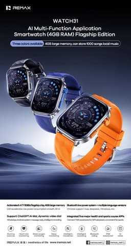 Remax WATCH31 - Smartwatch - AI - 4GB - IP68 - Bellen via bluetooth - Blauw — thumbnail 3