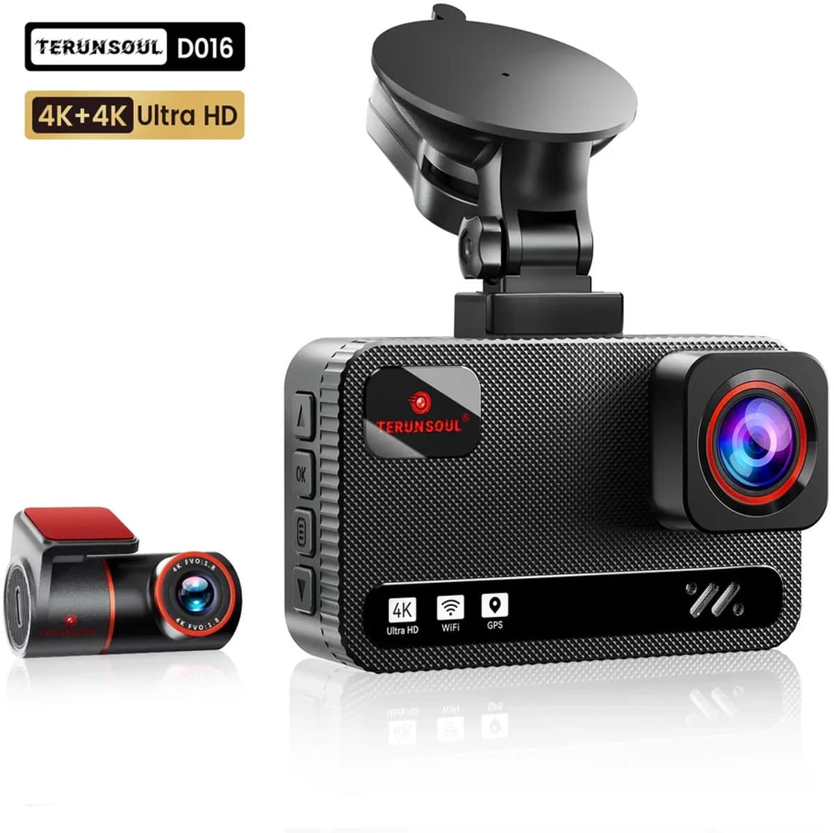 TERUNSOUL D016 Dashcam - 4K Ultra HD Voor & Achter (Dual Channel) - Inclusief 128GB SD-Kaart & GPS - Dash Cam Auto - Nachtzicht - USB-C - Parkeermodus — afbeelding 1