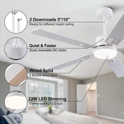 MIVRAY Plafondventilator met Verlichting – 52 Inch 6 Snelheden Dimbare LED Afstandsbediening – Metaal en Hout – Wit Licht Eiken – Woonkamer Slaapkamer — thumbnail 2