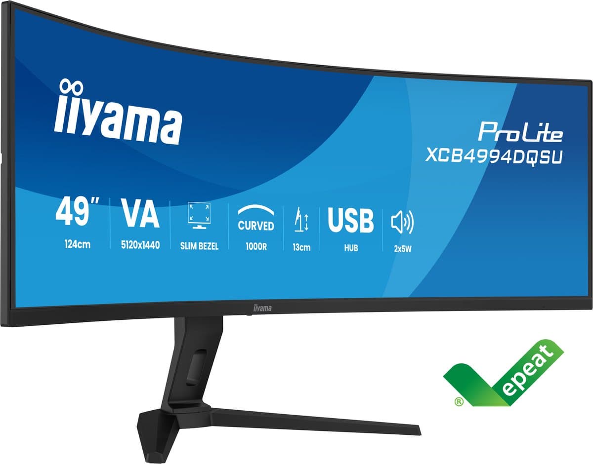 iiyama ProLite XCB4994DQSU-B1 - 49 inch - DQHD - VA - USB-Hub (4x) - verstelbaar - Curved - Speakers — afbeelding 1