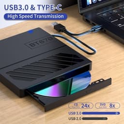 Externe Cd/Dvd Station - Draagbare Brander - Bestanden Overzetten - Met 6 Extra Poorten - USB 3.0 - Zwart — thumbnail 2