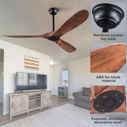 MIVRAY Plafondventilator Zonder Licht - 52 Inch - 6 Snelheden, Omkeerbare Stille Gelijkstroommotor - ABS - Zwart en Donker Notenhout - Binnen En Buiten — thumbnail 2