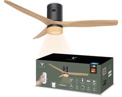 Varin® Smart Plafondventilator met verlichting - Ø 132cm - Zwart/Lichthout - LED CCT 18W - Super stil 20dB - 6 snelheden - Woonkamer - Slaapkamer - Tuya WiFi - App & Afstandsbediening — afbeelding 1
