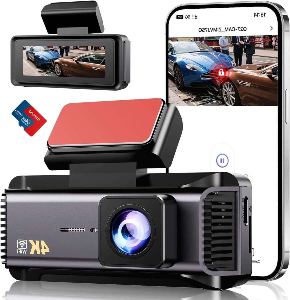 Auto Camera - Rijrecorder - Veilig Rijden - 4K Nachtzicht - 64GB Inclusief - Zwart — afbeelding 1