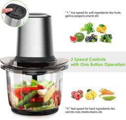 Elektrische Hakmolen - Keukenmachine Universeel - Snel Ingrediënten Snijden - 4 Roestvrijstalen Messen - 1.5L Glazen Kom - Multicolor — thumbnail 3
