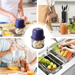 Elektrische Hakker - Keukenmachine Mini - Snel Ingrediënten Snijden - Draadloos USB Opladen - 350ml - Blauw — thumbnail 4