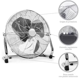 Vloerventilator 40 cm - 3 Snelheden - Kantelbare Kop - Metaal - Zilver. — thumbnail 5