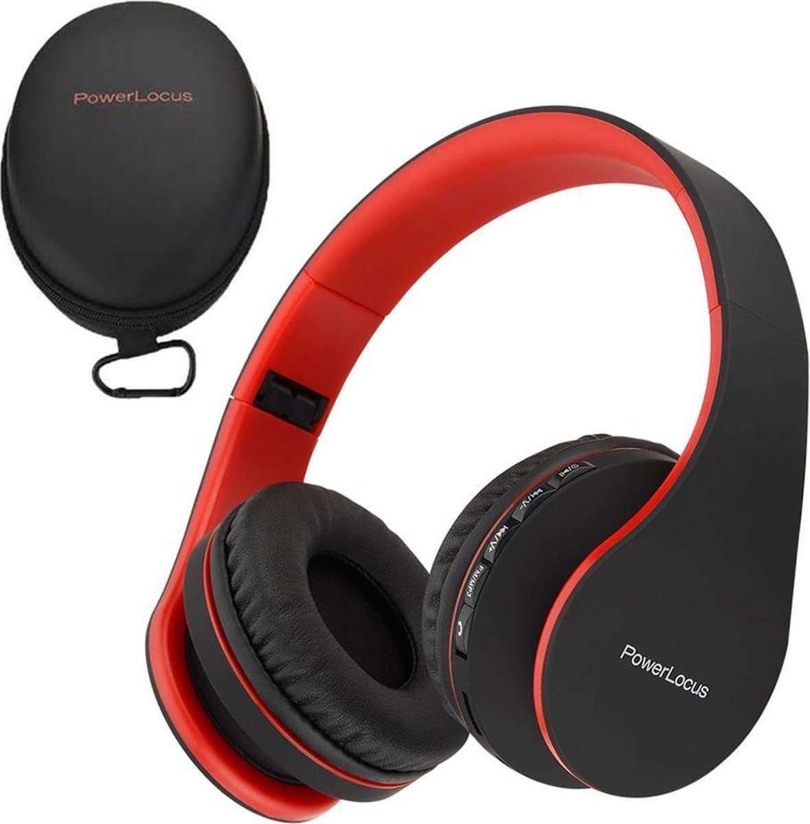 PowerLocus P1 Bluetooth Koptelefoon – Draadloos – Over Ear – Met Microfoon – Inklapbaar - incl. Hoes – Zwart/Rood — afbeelding 1