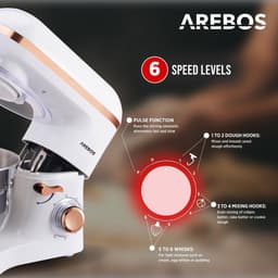 AREBOS Keukenmachine - 1500W - Keukenrobot - 6L - Keukenmixer - Foodprocessor - Roestvrij Stalen Mengkom - 6 Snelheden - Wit — thumbnail 4