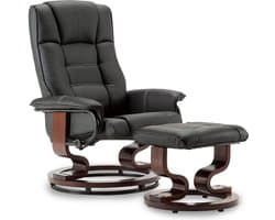 Luxe Relaxstoel - Ligfunctie - Met Kruk - Kunstleer - 360 Graden - Chill stoel - Zwart - Televisie Stoel - 75 x 77 x 103 cm