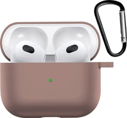 Hoesje - Geschikt voor Apple AirPods 3 - met Clip - Siliconen Hoes - Silicone Case Cover - Beige — thumbnail 1