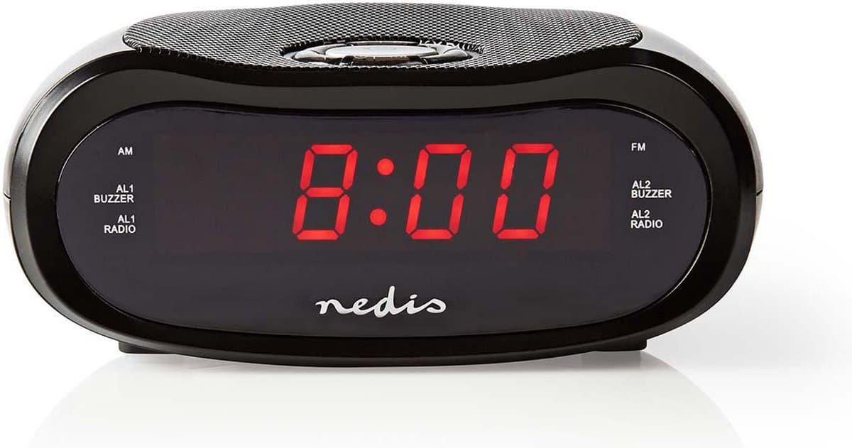 Nedis Wekkerradio - LED - AM / FM - Snoozefunctie - Slaaptimer - 2 Alarmen - Zwart — afbeelding 1