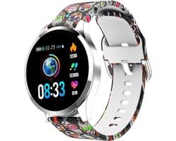 Belesy® BQSiZi8 Skull - Limited edition - Smartwatch Dames - Smartwatch Heren - Horloge - Stappenteller - 1.3 inch - Kleurenscherm - 10x Sporten - INDOOR en OUTDOOR - Zilver - Siliconen