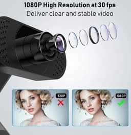 Webcam voor PC en Laptop met Ruisvrije Microfoon 1080P Zwart HD Pro - Camera met Microfoon - Windows en Mac - 1080P - 2MP - Plug and Play - USB 2.0 - Automatische Lichtcorrectie — thumbnail 4