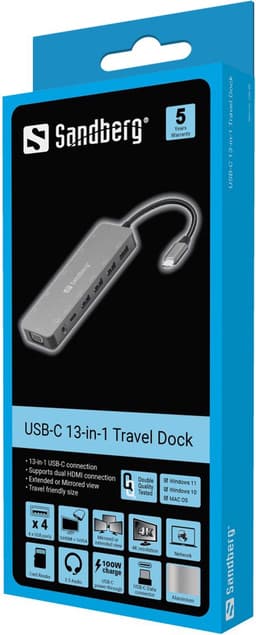 Sandberg - 136-45 - USB-C 13-in-1 Travel Dock - Grijs — thumbnail 4