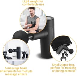 Mini massagepistool - 6 massagekoppen - vibratiestanden - zelfmassage - schouder borst rug - LED-controlelampje - opbergtas — thumbnail 4
