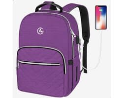 AG Luxe Rugzak Dames Donkerpaars- Rugzakken - Rugtassen - Meisje - Laptop - 27L - School - Kind - Backpack Waterafstotend- Schooltas - Reizen & Werken - Anti Diefstal Ontwerp - Inclusief Usb Oplaadstation