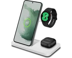 Chéroy 3-in-1 Draadloze Oplader - 15W Snellader - Qi Oplaadstation - Geschikt voor Samsung Galaxy Watch - Smartphones & Oortjes - Android - Wit