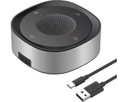 Tech Supplies - USB Conferentie Luidspreker Microfoon met Bedrade Touch Key | Omni-Directionele Hoog Volume oa. voor Laptop HD-Voice, Universele USB C, Zwart / Zilver