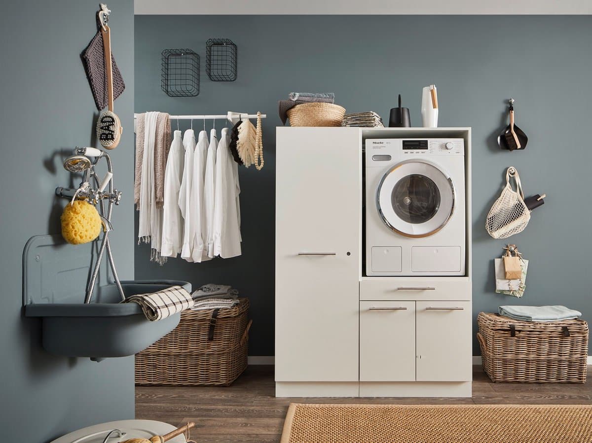 Laundry Wasmachine verhoger met lade en Linnenkast - Wasmachine ombouwkast - Wasmachine kast - Wit - Hoogte 162 cm - Wasmachine ombouw meubel — afbeelding 1