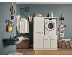 Laundry Wasmachine verhoger met lade en Linnenkast - Wasmachine ombouwkast - Wasmachine kast - Wit - Hoogte 162 cm - Wasmachine ombouw meubel