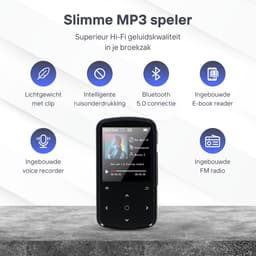 Quretto - MP3 Speler met Touchscreen en Bluetooth - Met clip - Voice Recorder - Met FM radio - Incl. Oordopjes - inclusief 64 GB SD kaart — thumbnail 2