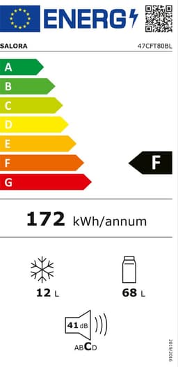 Salora 47CFT80BL vrijstaande tafelkoelkast - 68 liter inhoud - energieklasse F - 41 dB geluidsniveau - omkeerbare deur - zwart — thumbnail 5