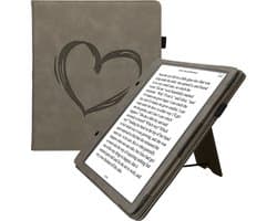 kwmobile e-reader hoesje geschikt voor Amazon Kindle Scribe (2022/2024) hoes - E reader flip case van kunstleer - Ereader cover met stand - Brushed Hart design in grijs