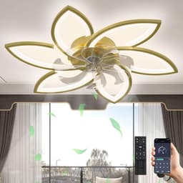 6 Lotus Plafondlamp - Met Ventilator - Goud - Met Afstandsbediening - Smart lamp - Dimbaar Met App - 6 Standen Ventilator - Woonkamerlamp - Moderne lamp - Plafoniere — thumbnail 1