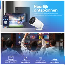 Mini Beamer - met Projectiescherm 120 inch (266 cm) - 4K Beeldkwaliteit - Android 11.0 - Projector Scherm - WIFI 6 & Bluetooth 5.2 - 200 ANSI Lumen- HD - Home Cinema - Beamerscherm - Proun — thumbnail 2