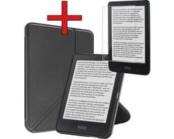 Hoes Geschikt voor Kobo Clara BW - Met Screenprotector - Luxe E-reader Trifold Case - Bescherm Hoesje Book Cover - Zwart