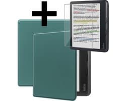 Hoes Geschikt voor Kobo Libra Colour - E-reader Bescherm Hoesje Case Sleep Cover Met Screenprotector - Hoes Geschikt voor Kobo Libra Colour Hoesje - Donkergroen