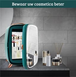 Skincare Beauty Fridge – Mini Koelkast – Minibar – 6 Liter – Slaapkamer – Stijlvol – Met LED Spiegel – Groen — thumbnail 2