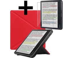 Hoes Geschikt voor Kobo Libra Colour - E-reader Bescherm Hoesje Case Sleep Cover Trifold Met Screenprotector - Hoes Geschikt voor Kobo Libra Colour Hoesje - Rood