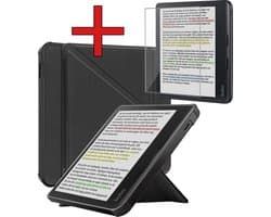 Hoes Geschikt voor Kobo Libra Colour - Met Screenprotector - Luxe E-reader Trifold Case - Bescherm Hoesje Book Cover - Zwart