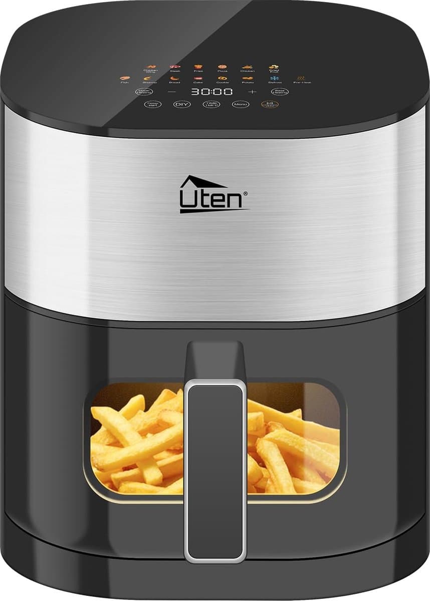 Uten Airfryer XXL 200E - Dual Blaze Technologie - Hetelucht friteuse - 5.5 liter - 14 programma's - 40ºC tot 200ºC - PFAS vrij - 2000W - Zilver — afbeelding 1