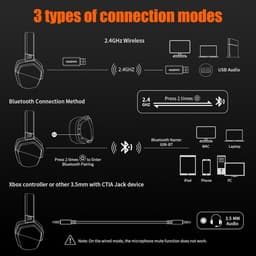 NUBWO G06 - 2.4GHz Draadloze Gaming Headset - Bluetooth koptelefoon - Met microfoon - Geschikt voor PC/PS4/PS5 - Zwart — thumbnail 3